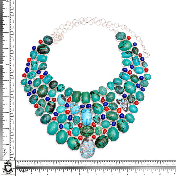 SHOWSTOPPER! Number 8 Turquoise Coral Genuine Gemstone Necklace BNC23
