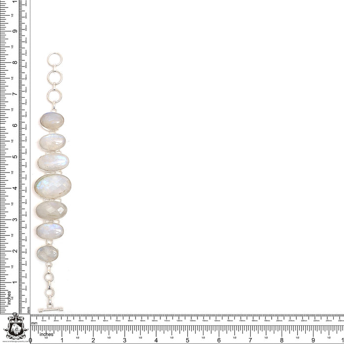 AAA Graded Moonstone Genuine Gemstone Silver Bracelet B4604