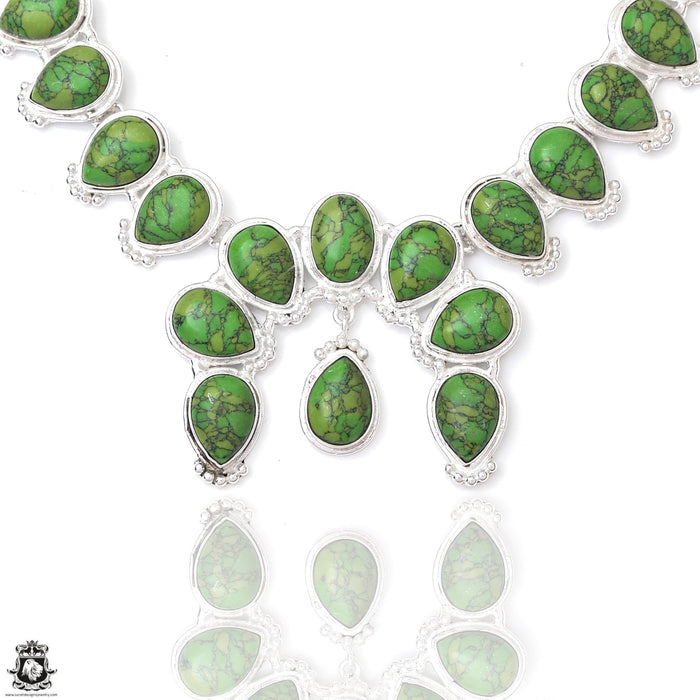 Green Mohave Turquoise Squash Blossom Statement Necklace BN56