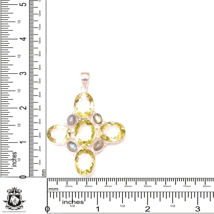 Genuine 77 cts Citrine Labradorite Pendant & 3MM Italian Chain P9577