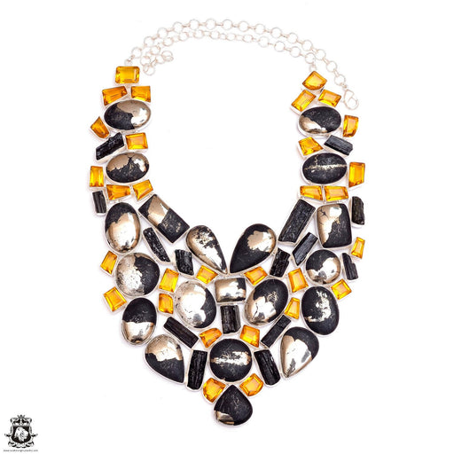 For the Queen Mother! Black Tourmaline Pyrite Champagne Citrine Genuine Gemstone Necklace BNC6