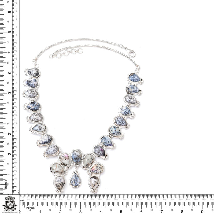 Merlinite Dendritic Opal Squash Blossom Statement Necklace BN60