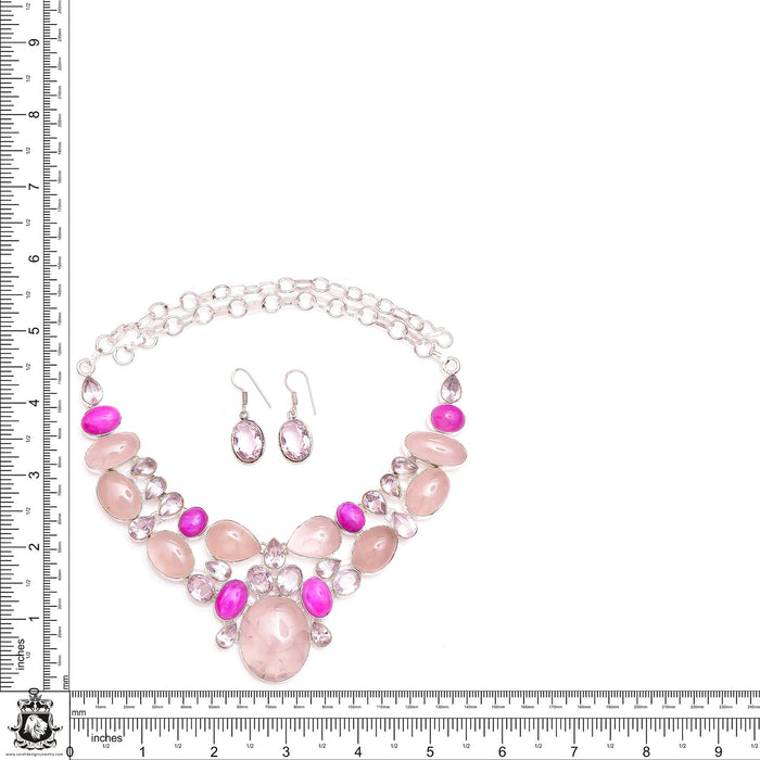 Rose Quartz Pink Moonstone Necklace Bracelet Earrings SET1110