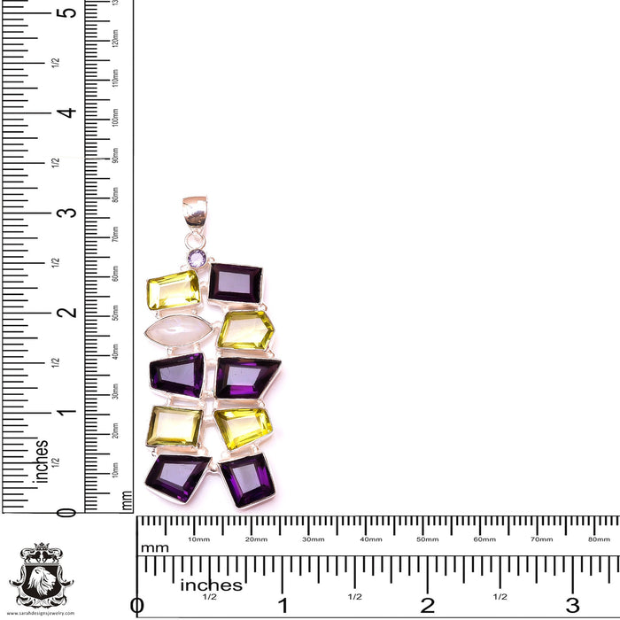 Amethyst Rose Quartz Citrine Pendant & 3MM Italian Chain P9958
