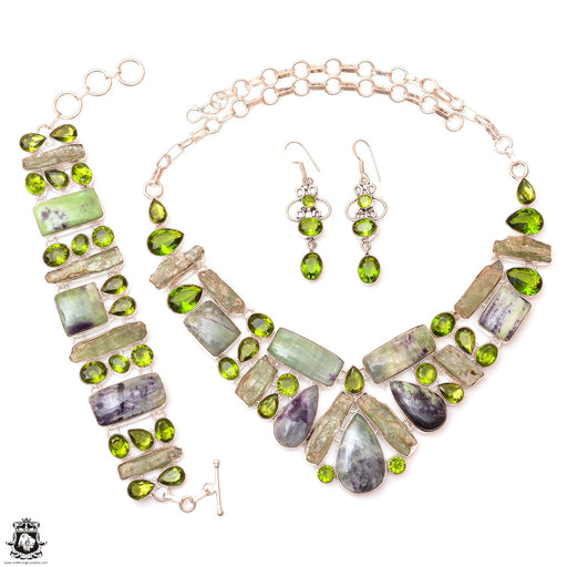 Kammererite Chrome Green Tourmaline Silver Earrings Bracelet Necklace Set SET1223