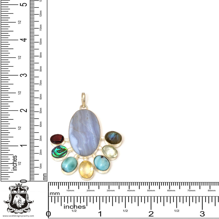 Minor Inclusion Mark! Blue Lace Agate Abalone Pendant & Chain  P7555
