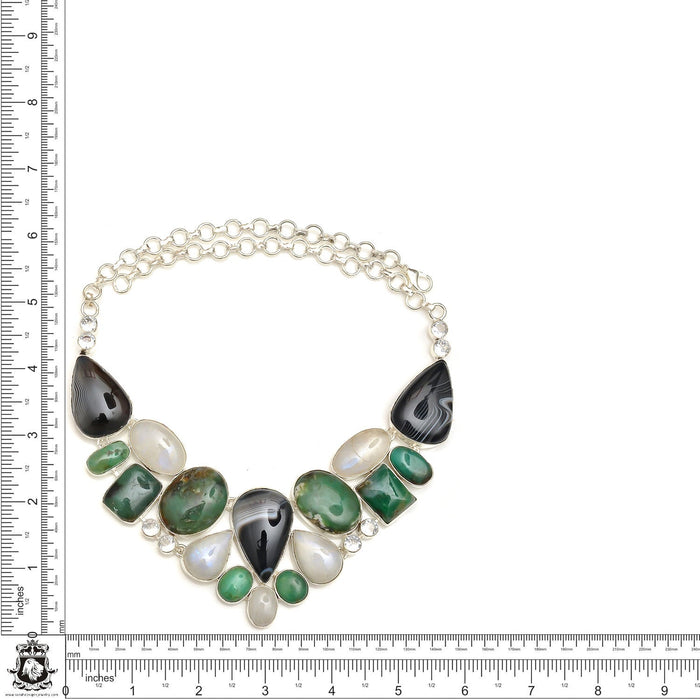 Chrysoprase Botswana Agate Moonstone Necklace Bracelet SET993