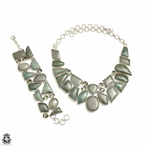 Aquamarine Green Amethyst Prasiolite Necklace Bracelet SET932