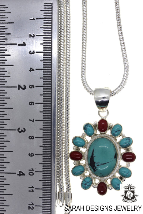 Turquoise Coral Pendant & Chain p4450