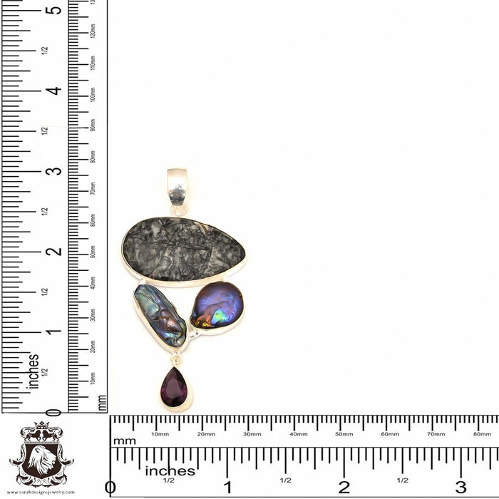 Orthoceras Fossil Amethyst Pearl Pendant & Chain P9097