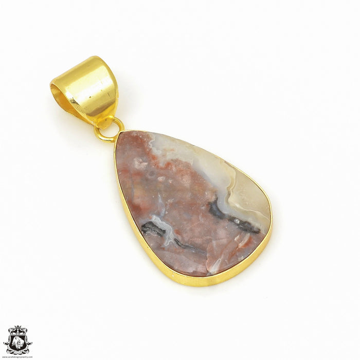 Crazy Lace Agate 24K Gold Plated Pendant 3mm Snake Chain GPH616