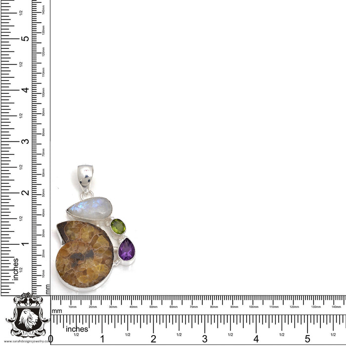Ammonite Moonstone Pendant & Chain P7844