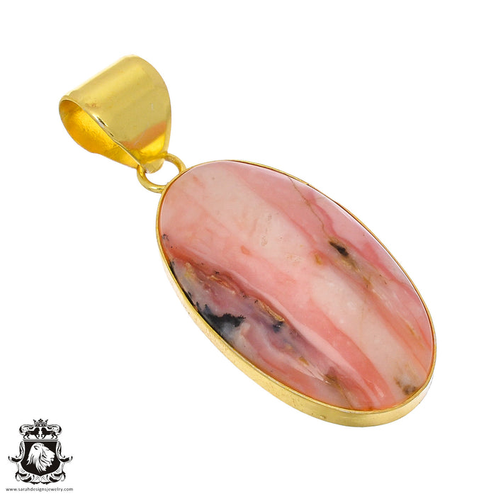 Peruvian Pink Opal 24K Gold Plated Pendant  GPH1003