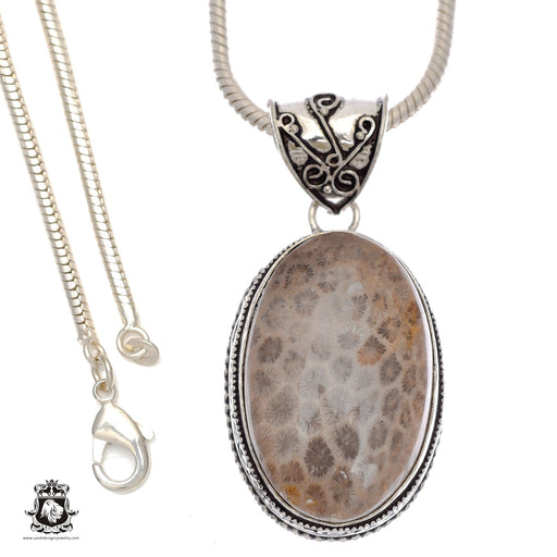 Fossilized Bali Coral Pendant 4mm Snake Chain V744