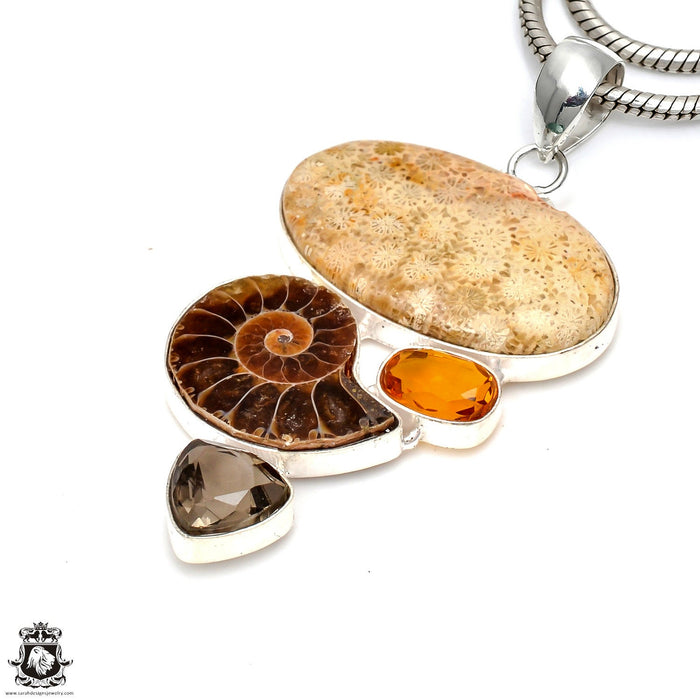 Bali Fossilized Coral Ammonite Pendant & Chain P6894