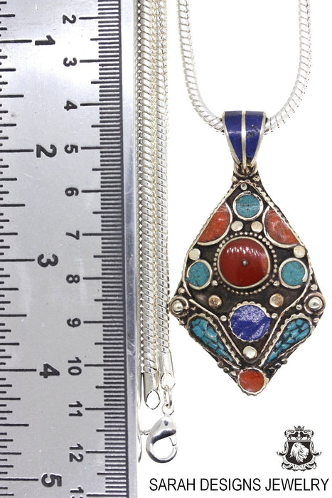 Turquoise Coral Tibetan Silver Nepal Pendant 4MM Snake Chain N34