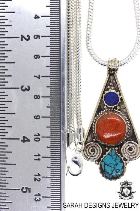 Turquoise Coral Tibetan Silver Nepal Pendant 4MM Snake Chain N45
