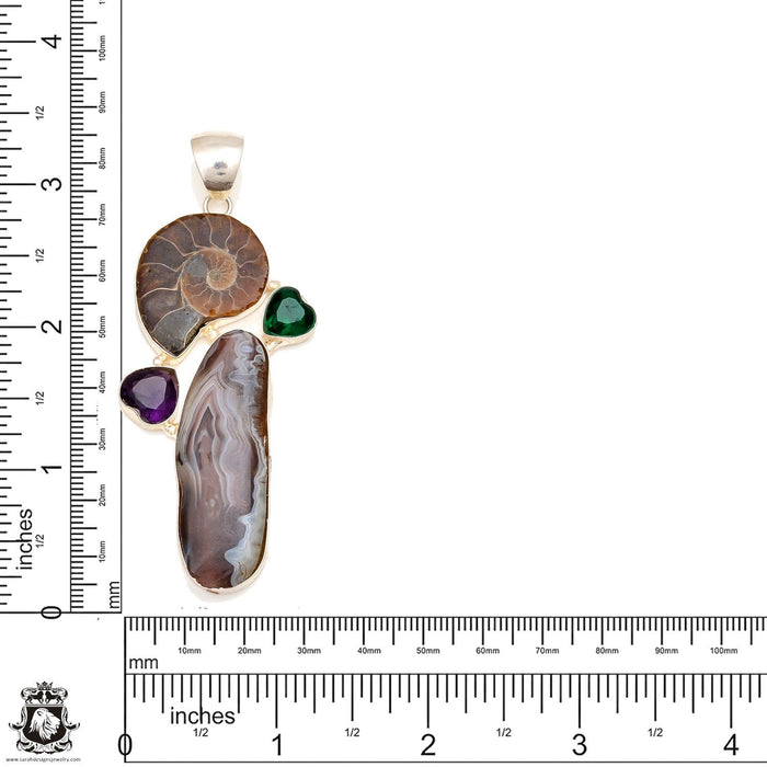 Ammonite Crazy Lace Agate Pendant & Chain  P6992