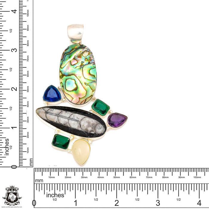 Orthoceras Fossil Abalone Pendant & Chain  P7004