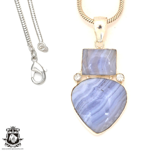 Blue Lace Agate Pendant & Chain P7186