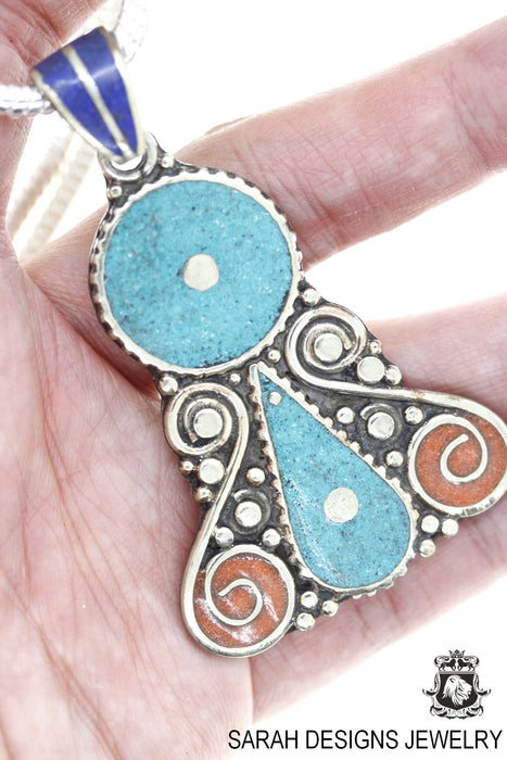 Turquoise Coral Tibetan Silver Nepal Pendant 4MM Snake Chain N25