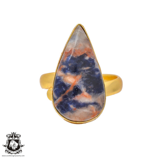 Size 8.5 - Size 10 Ring Sodalite 24K Gold Plated Ring GPR192