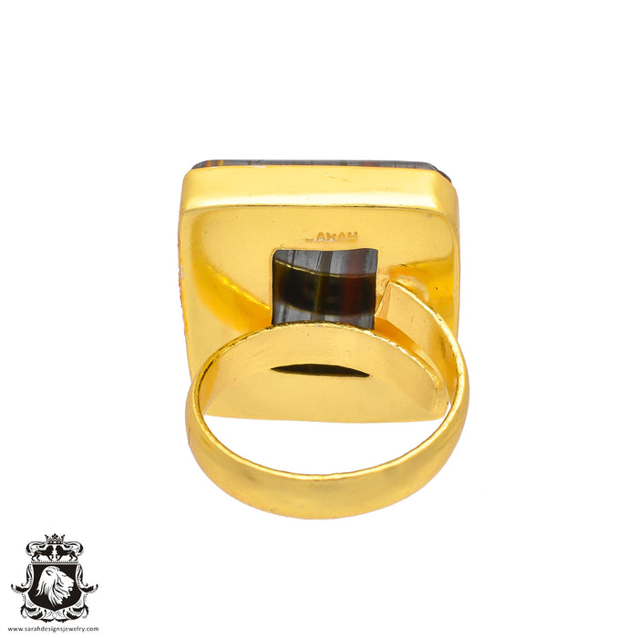 Size 7.5 - Size 9 Adjustable Marra Mamba Tiger's Eye 24K Gold Plated Ring GPR220