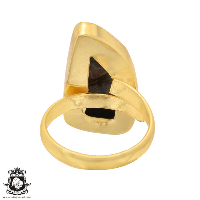 Size 9.5 - Size 11 Ring Stick Agate 24K Gold Plated Ring GPR580