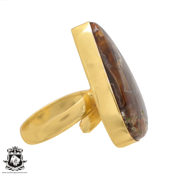 Size 8.5 - Size 10 Ring Stick Agate 24K Gold Plated Ring GPR581