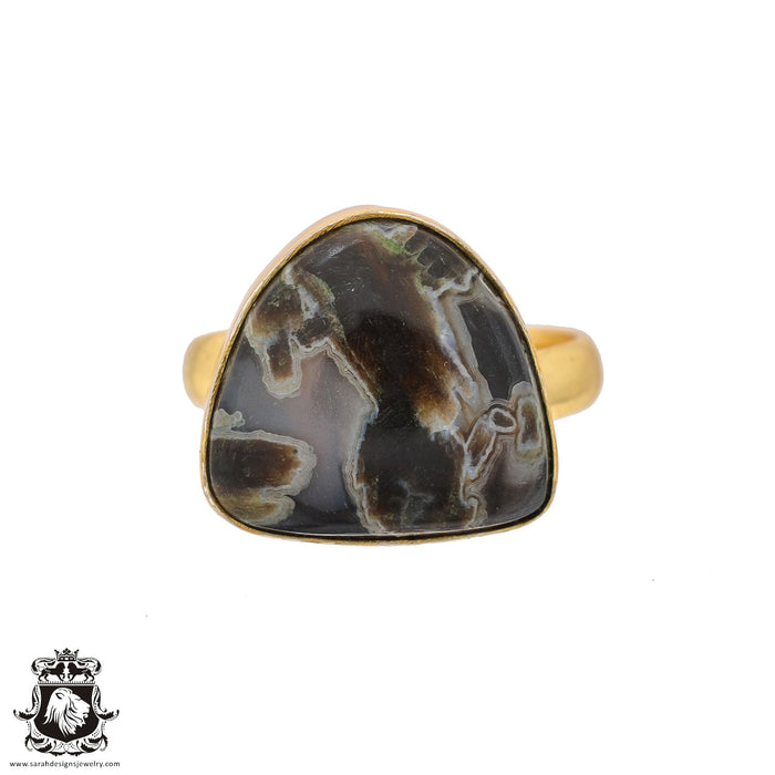 Size 9.5 - Size 11 Ring Stick Agate 24K Gold Plated Ring GPR588