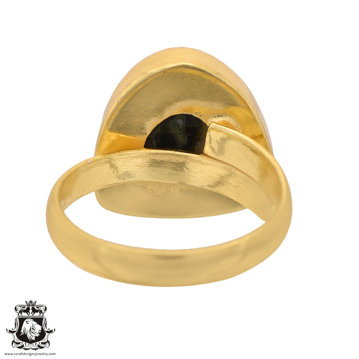 Size 9.5 - Size 11 Ring Stick Agate 24K Gold Plated Ring GPR588