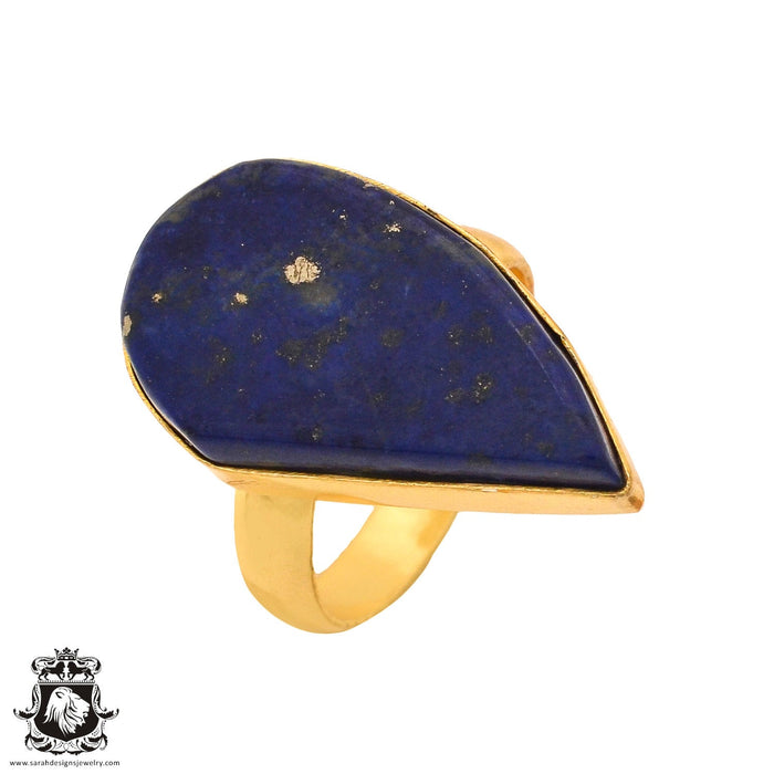 Size 8.5 - Size 10 Ring Lapis Lazuli 24K Gold Plated Ring GPR595