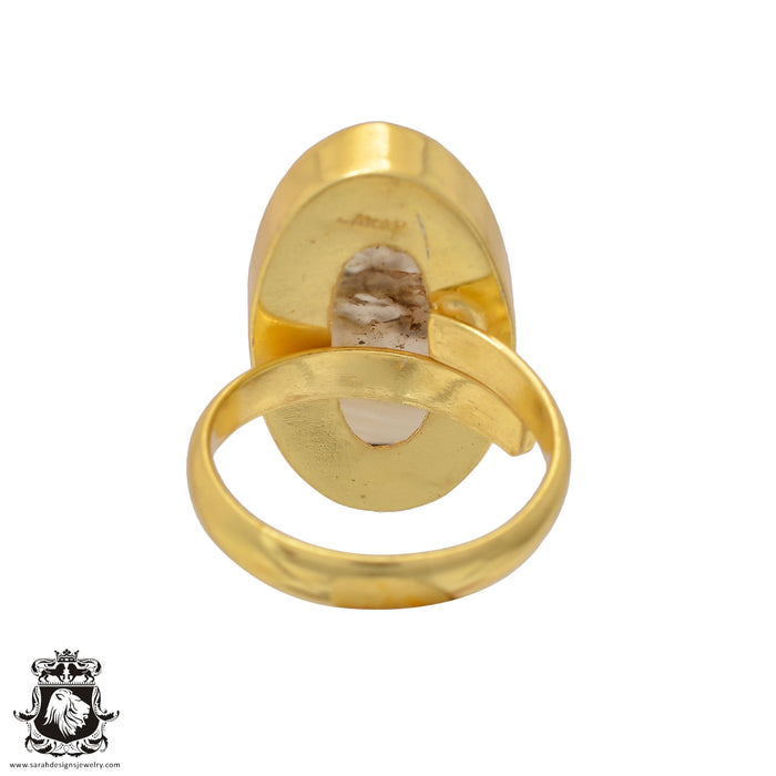 Size 8.5 - Size 10 Ring Scenic Agate 24K Gold Plated Ring GPR625