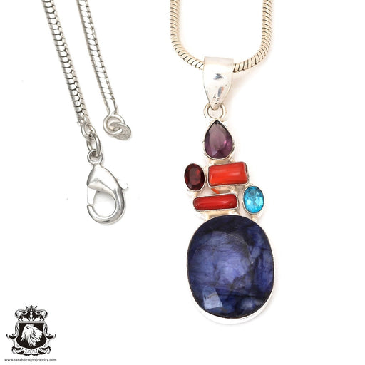 Sapphire Coral Pendant & Chain P7224