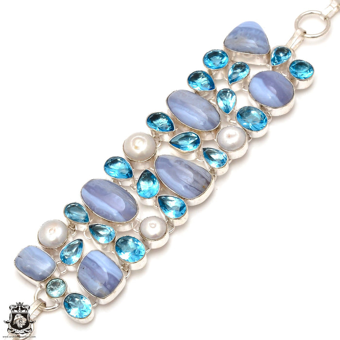 Blue Lace Agate Pearl Bracelet B3767