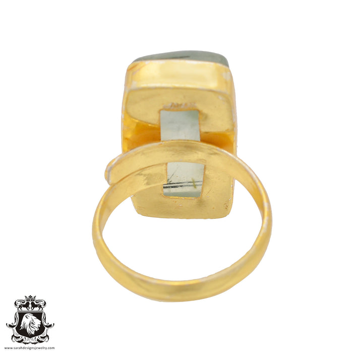 Size 9.5 - Size 11 Ring Prehnite 24K Gold Plated Ring GPR817
