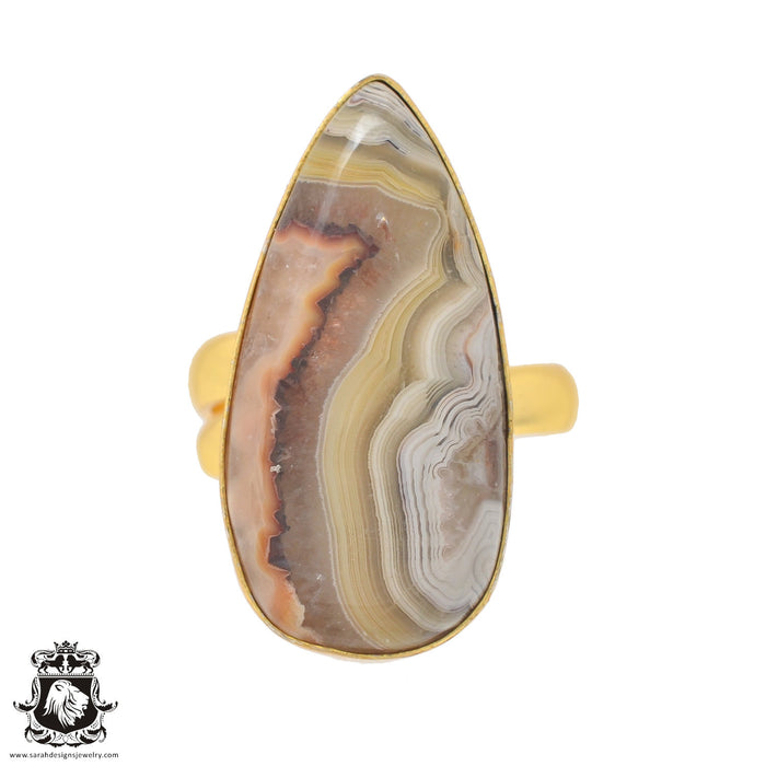 Size 8.5 - Size 10 Ring Crazy Lace Agate 24K Gold Plated Ring GPR854