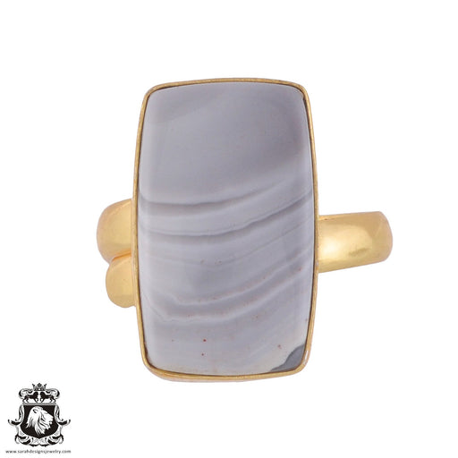 Size 9.5 - Size 11 Ring Banded Agate 24K Gold Plated Ring GPR978