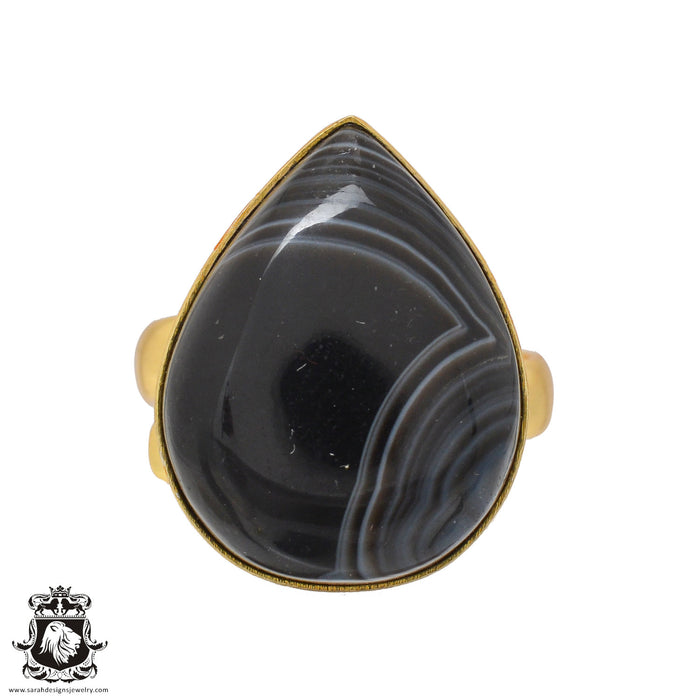 Size 9.5 - Size 11 Ring Banded Agate 24K Gold Plated Ring GPR1052