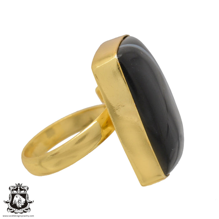 Size 7.5 - Size 9 Ring Banded Agate 24K Gold Plated Ring GPR1068