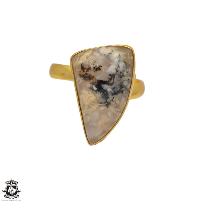 Size 10.5 - Size 12 Ring Montana Agate 24K Gold Plated Ring GPR87