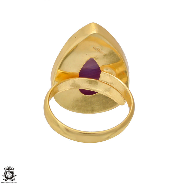 Size 9.5 - Size 11 Adjustable Purple Banded Agate 24K Gold Plated Ring GPR1171