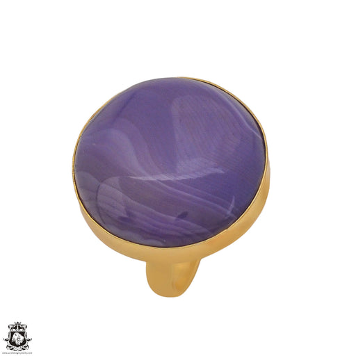 Size 9.5 - Size 11 Ring Purple Banded Agate 24K Gold Plated Ring GPR1180
