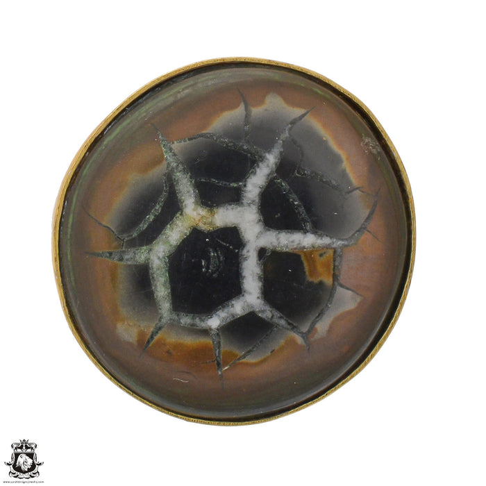 Size 9.5 - Size 11 Ring Septarian Nodule 24K Gold Plated Ring GPR1232