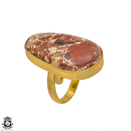 Size 8.5 - Size 10 Ring Wild Horse Jasper 24K Gold Plated Ring GPR24