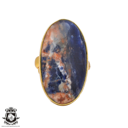 Size 7.5 - Size 9 Adjustable Sodalite 24K Gold Plated Ring GPR193