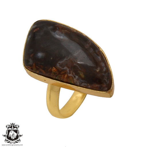 Size 9.5 - Size 11 Ring Stick Agate 24K Gold Plated Ring GPR580