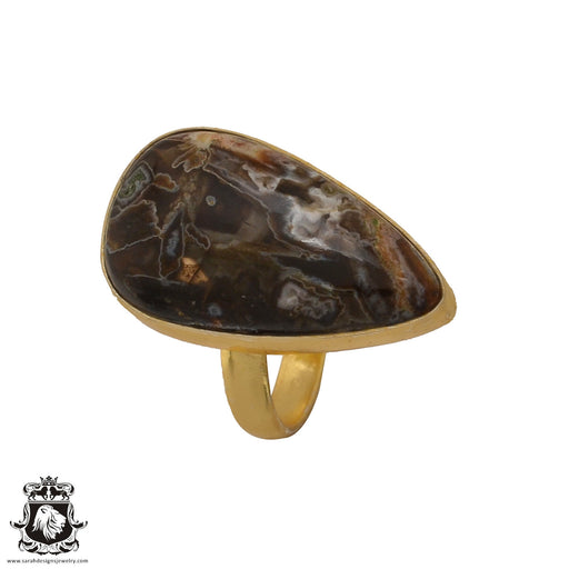Size 6.5 - Size 8 Ring Stick Agate 24K Gold Plated Ring GPR582