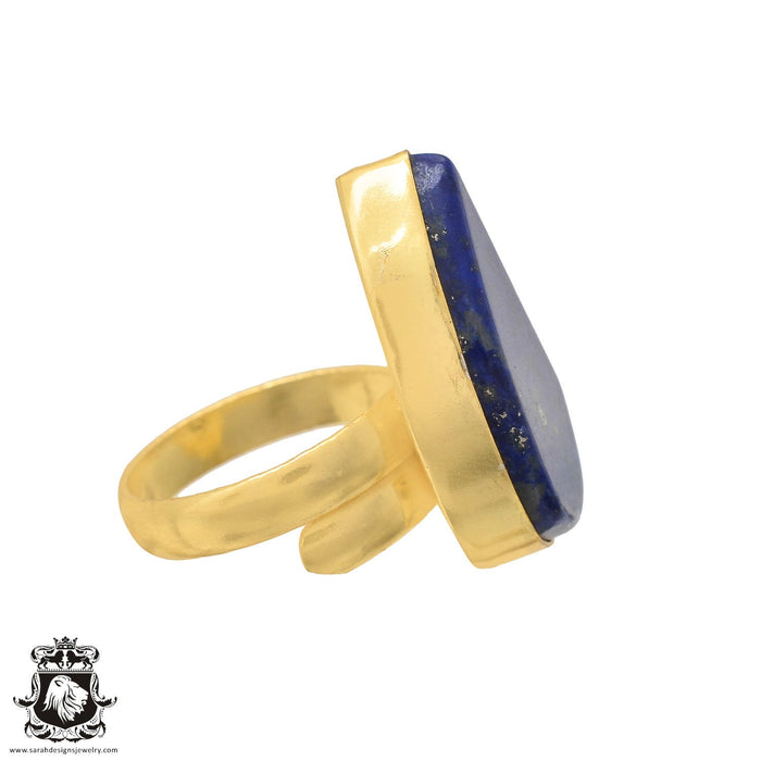 Size 8.5 - Size 10 Ring Lapis Lazuli 24K Gold Plated Ring GPR595