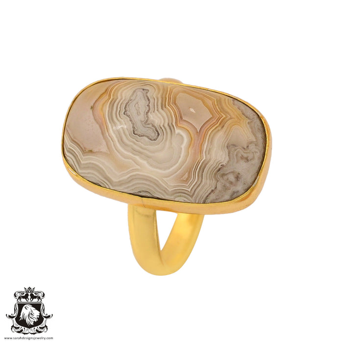 Size 9.5 - Size 11 Ring Crazy Lace Agate 24K Gold Plated Ring GPR855